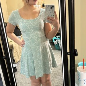 Baby blue, backless, floral dress